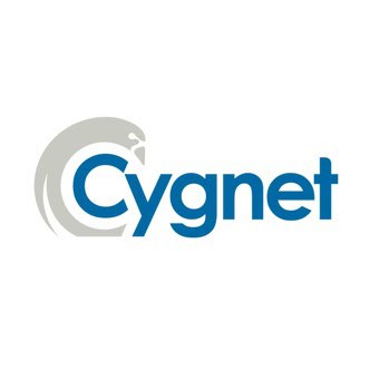 The image shows the word "Cygnet" in blue text, with a stylized grey swan forming the letter "C" on the left side.